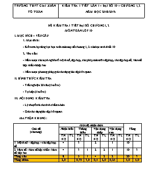 Đề kiểm tra 1 tiết lần 1 môn Đại số Lớp 10 - Năm học 2018-2019 - Trường THPT Giai Xuân (Có đáp án)
